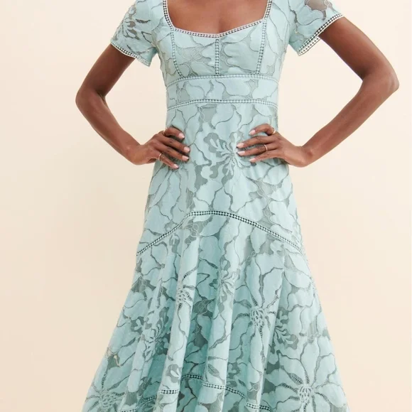 Anthropologie | Dresses | Anthropologie Teal Floral Midi Dress | Poshmark